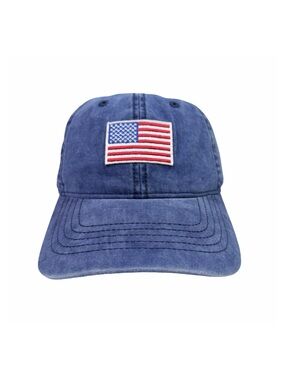 Infinity Headwear Denim Embroidered American Flag StrapBack Hat - OSFM